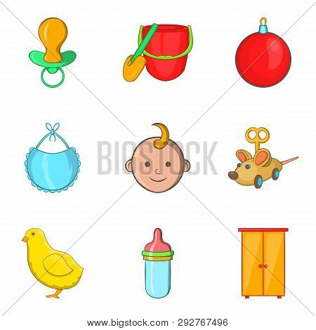 Kiddy Icons Set. Cartoon Set Of 9 Kiddy Icons For Web Isolated On White Background