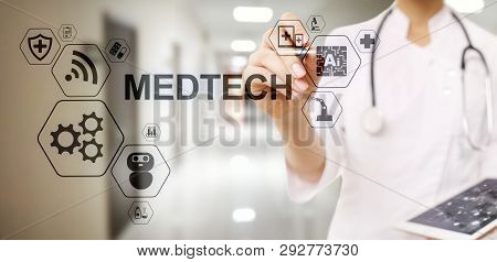 Medtech Medical Technology Information Integration Internet Big Data Concept On Virtual Screen. Doct