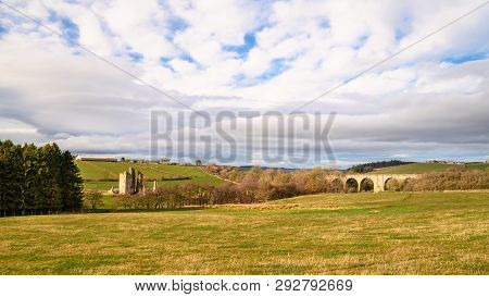 Edlingham Castle And Railway Viaduct, A Small Castle At The Hamlet Of Edlingham In Northumberland, W