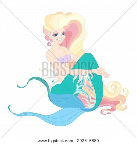 Vectorr Flat Outline Cartoon Cute Mermaid Fairy Sea