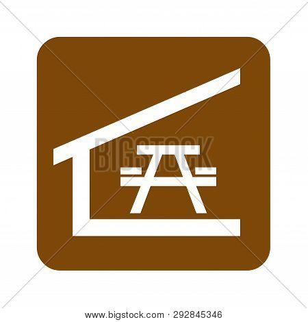 Brown Picnic Shelter Recreational Sign With A White Background