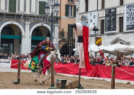 Italy, Brescia - October 01 2017: The View Of The Knight Reaching Aim At The Traditional Knight Tour