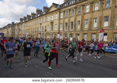 Bath, Somerset, United Kingdom - March 17, 2019: Competitors At The Start Of The Bath Half Marathon 