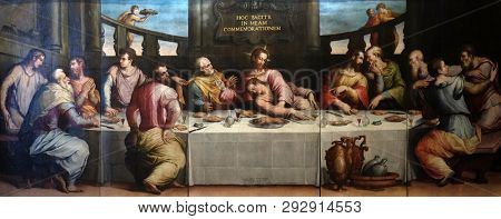 FLORENCE, ITALY - JANUARY 10, 2019: The Last Supper of Christ by Giorgio Vasari, Basilica di Santa Croce (Basilica of the Holy Cross) in Florence, Italy