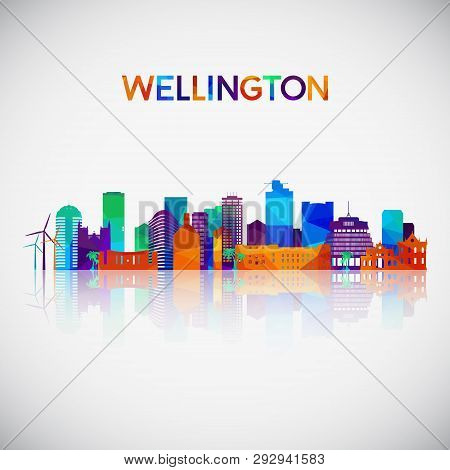 Wellington Skyline Silhouette In Colorful Geometric Style. Symbol For Your Design. Vector Illustrati
