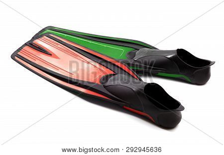 Pair Swimfins Of Two Different Colors Isolated On White Background