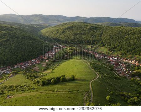Aerial View To Village In Bukk Mountains National Park, Hungary