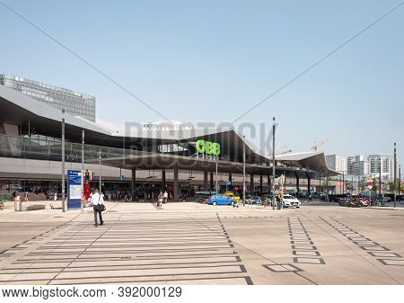 Vienna, Austria - July 30, 2019: Entrance To The Main Railway Station Of Vienna, Hauptbahnhof, Opene