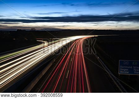 Long Exposure From Autobahn In Germany At Night