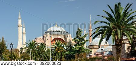 View Of The Hagia Sophia Grand Mosque On A Sunny Autumn Day. Sultanahmet Neighbourhood, City Of Ista