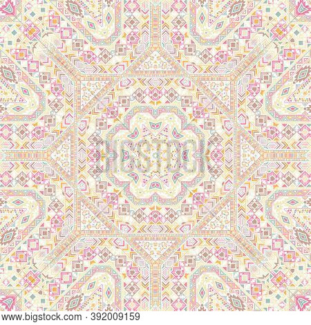 Abstract Seamless Pattern Of Simple Geometry Shapes Composition. Ethnic Moroccan Design. Mosaic Prin