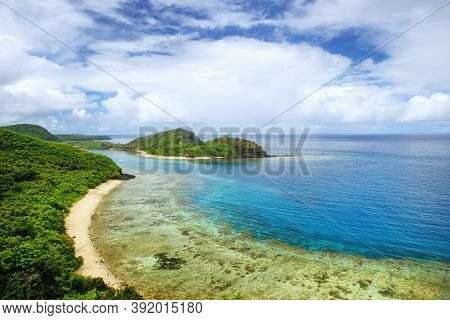 View Of Drawaqa Island Coastline And Nanuya Balavu Island, Yasawa Islands, Fiji. This Archipelago Co