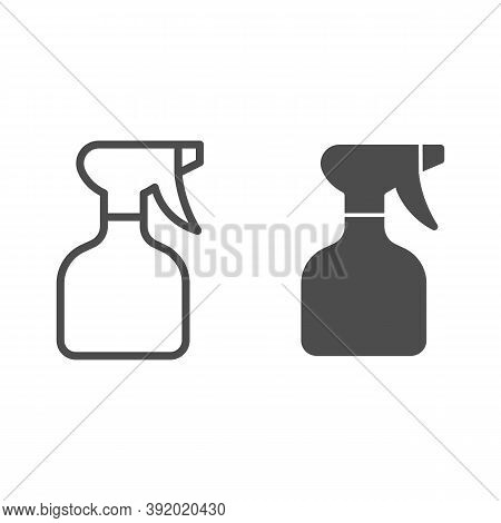 Spray Bottle Line And Solid Icon, Cleaning Service Concept, Plastic Bottle For Cleaning Sign On Whit