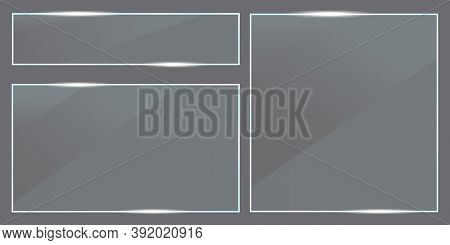Vector Image Of Transparent Glass Rectangles. Shiny Glossy Plastic. Set Of Shiny Realistic Plaques. 