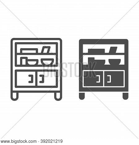 Cabinet With Glass And Shelves Line And Solid Icon, Furniture Concept, Buffet Sign On White Backgrou