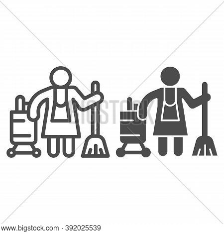 Hotel Maid Line And Solid Icon, Cleaning Service Concept, Cleaning Lady Sign On White Background, Ho