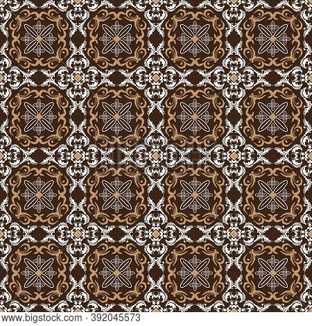 Modern Circle Patterns On Jepara Batik Design With Blend Brown And White Color Concept.