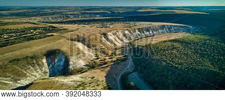 Aerial Drone View Of Dramatic Old Orhei Cliffs And Plains Near Trebijeni Village, Moldova