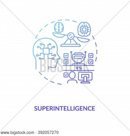 Superintelligence Concept Icon. Strong Neural Brain Thinking. Tech Mind Strength Upgrading Future Co