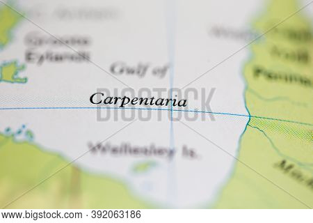 Shallow Depth Of Field Focus On Geographical Map Location Of Gulf Of Carpentaria Off Coast Of Austra