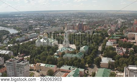 Downtown Penza Aerial View. Day. A Developing City In Russia. Penza City Aerial View.