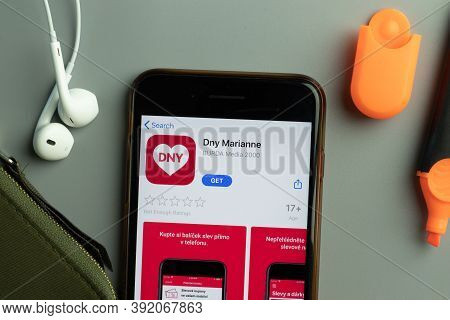 New York, Usa - 26 October 2020: Dny Marianne Mobile App Icon Logo On Phone Screen Close-up, Illustr