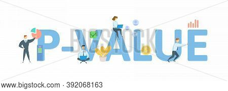P-value. Concept With Keywords, People And Icons. Flat Vector Illustration. Isolated On White.