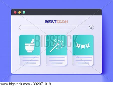 Set Magic Wand, Magic Mortar And Pestle And Carnival Garland With Flags Icon. Vector