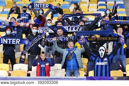 Kyiv, Ukraine - October 27, 2020: Internazionale Supporters Show Their Support During The Uefa Champ