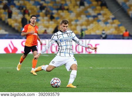 Kyiv, Ukraine - October 27, 2020: Nicolo Barella Of Inter Kicks A Ball During The Uefa Champions Lea