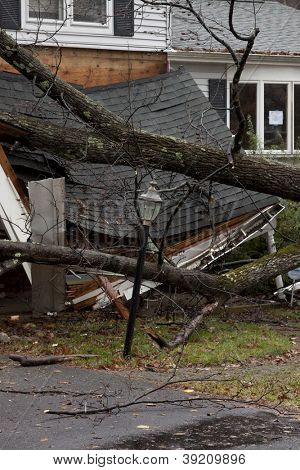 ANDOVER, NJ - Ekim 30: Arasında sundurma açık döşeme bir ağacın önünde bir sokak lambası hala ayakta 