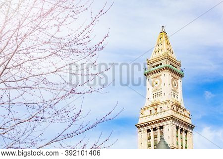 Clocktower On Jenney Plaza Of Boston Downtown Building, Massachusetts, Usa