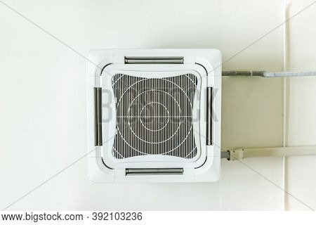 Ceiling Mounted Cassette Type Air Conditioner In The Office Buildings, Cafes Or Studios