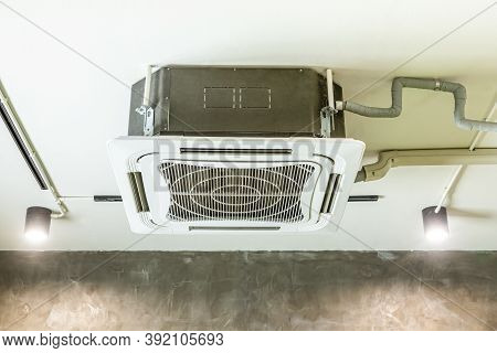 Ceiling Mounted Cassette Type Air Conditioner In The Office Buildings, Cafes Or Studios