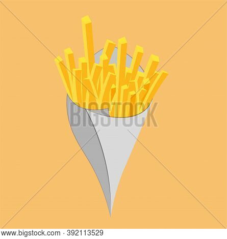 Fried French Fries In Cone Paper Cone Bag Vector Illustration
