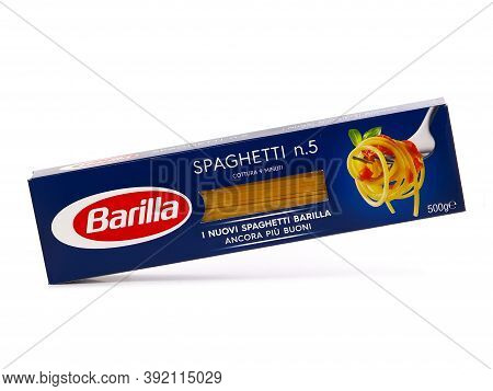 Bucharest, Romania - January 27, 2016. Pack Of Barilla Spaghetti Isolated On White. Barilla Group Is