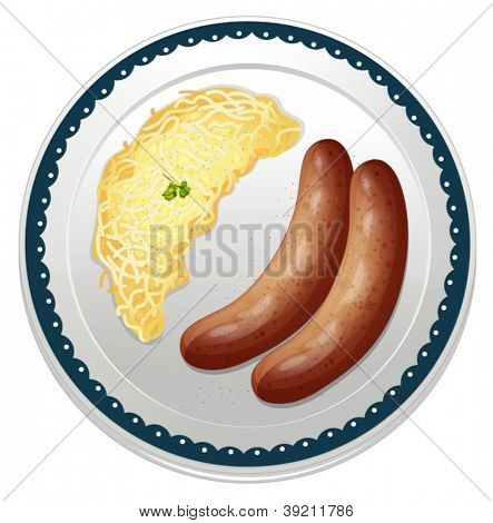 illustration of sausages and spaetzle on a white background