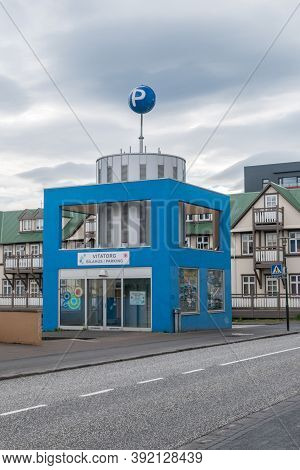 Reykjavik, Iceland - June 21, 2020: Underground Car Park.