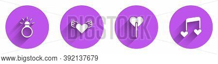 Set Diamond Engagement Ring, Heart With Wings, Lollipop And Music Note, Tone Hearts Icon With Long S