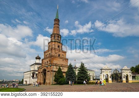 Kazan, Russia - July 18, 2018: Leaning Tower Syuyumbike In The Kazan Kremlin, Kazan, Republic Of Tat