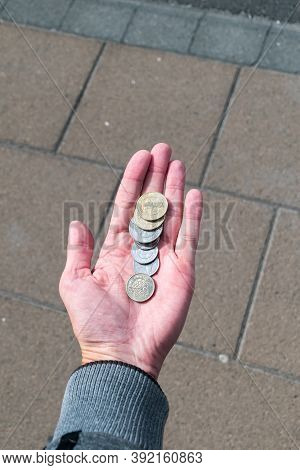 View On Icelandic Krona Coins On Human Hand.