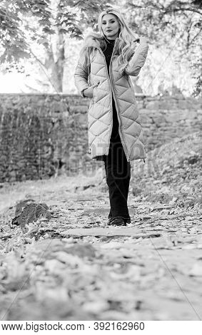 Oversized Jacket Trend. Puffer Jacket Casual And Comfortable Style. Woman Wear Warm Grey Jacket. Jac