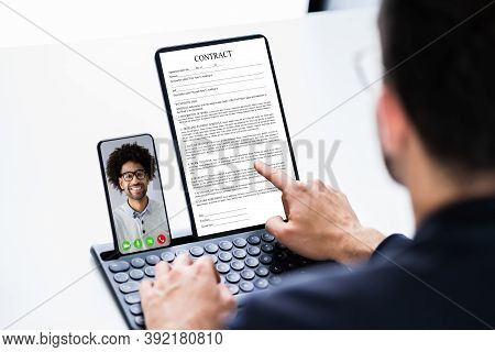 Online Video Conference Business Meeting About Contract