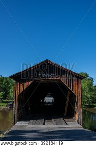 Looking Through Watson Mill Bridge On Blue Sky Day