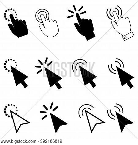Vector Set Of Computer Cursors. Fingers And Arrows. Website Click Symbol. Stock Image.