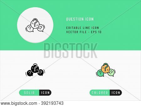 Question Icons Set Editable Stroke Vector Illustration. Question Mark Bubble Symbol. Icon Line Style