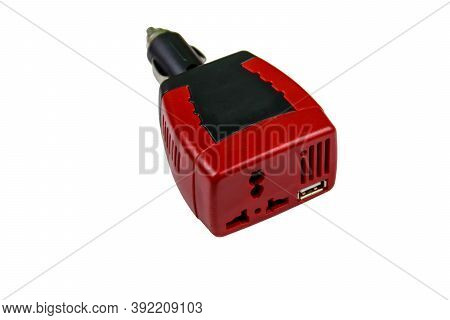 Red Car Inverter Dc To Ac Isolated On A White Background