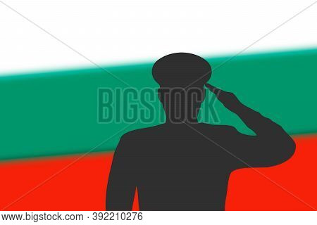 Solder Silhouette On Blur Background With Bulgaria Flag.