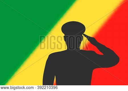 Solder Silhouette On Blur Background With Congo Flag.