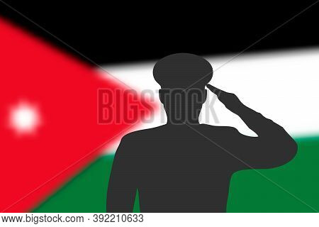 Solder Silhouette On Blur Background With Jordan Flag.